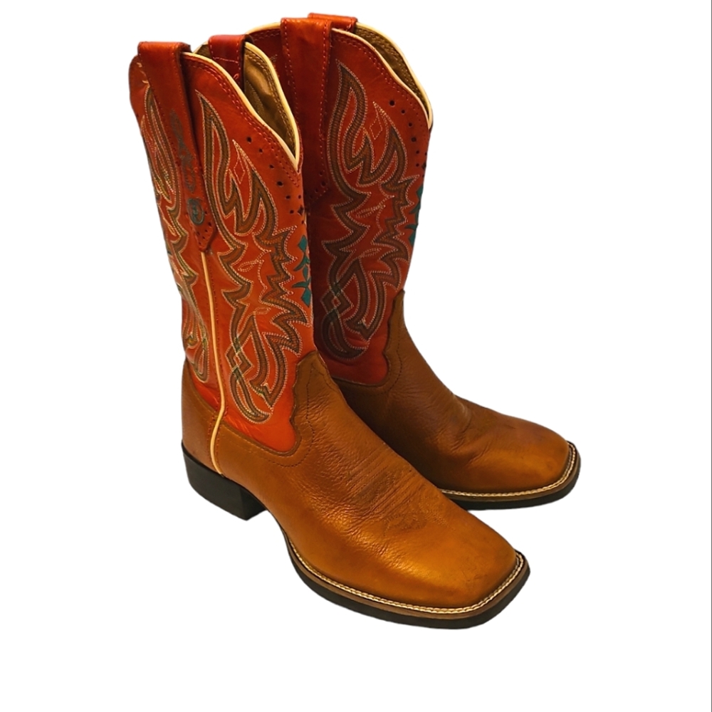Tony Lama Western Boots Size 7 Leather Brown Red